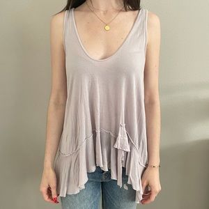 Lavender swing tank with raw ruffle hem